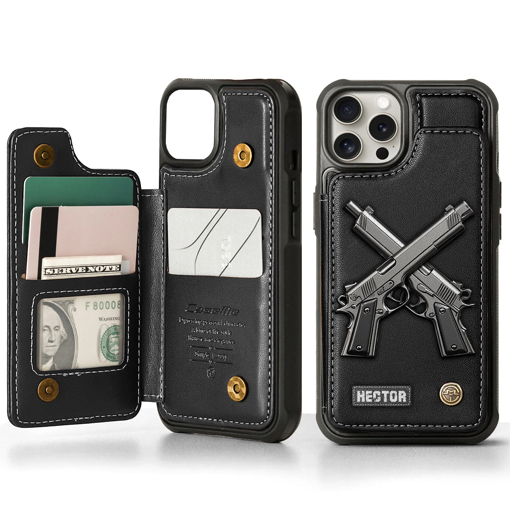 Étui portefeuille pour téléphone avec pistolets croisés - Équipement tactique personnalisé