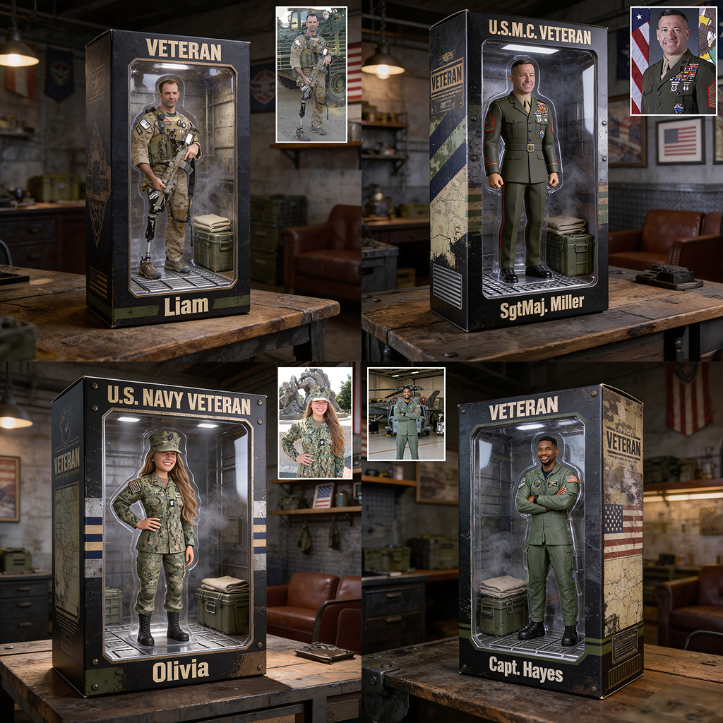 Boîte Héros Militaire - Plaque Acrylique Personnalisée en Forme de Vétéran