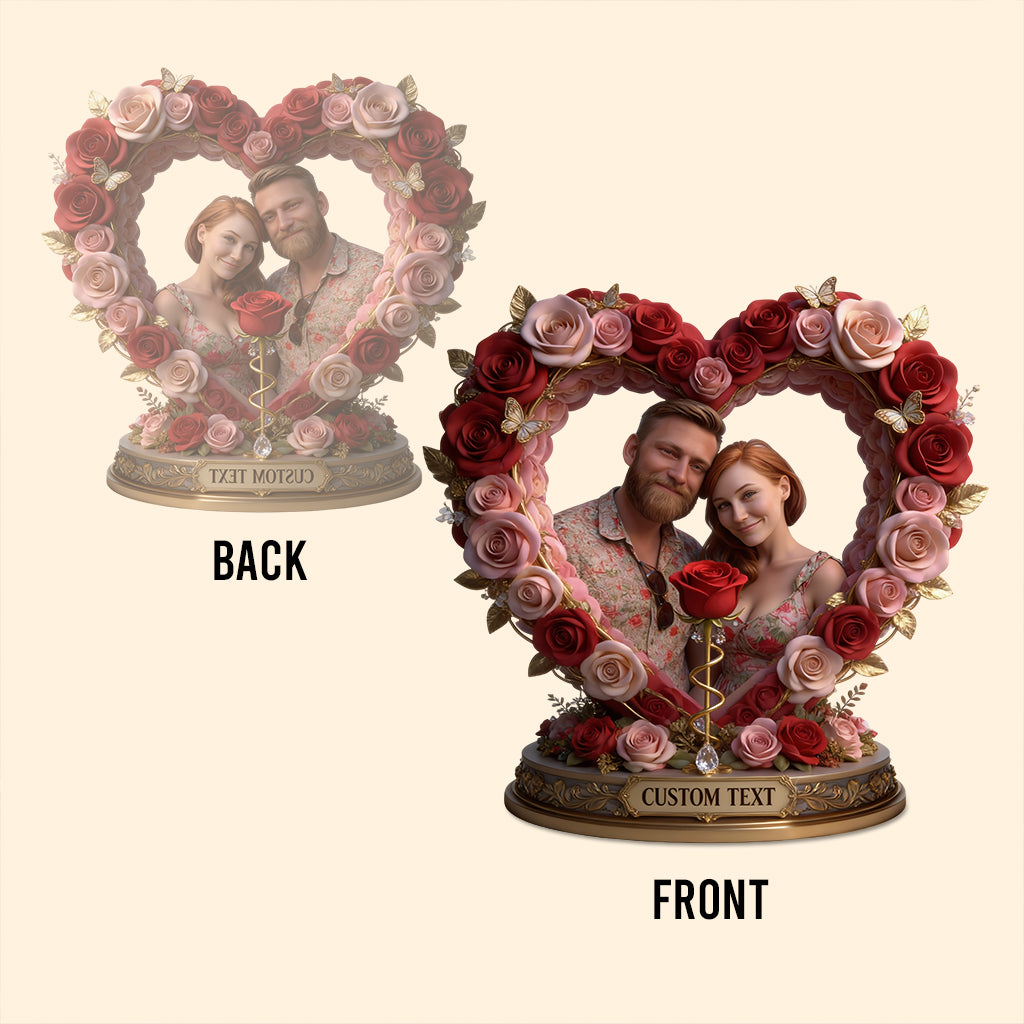 Individuelle Tischdekoration für ein Rosenpaar nach Foto – Personalisierte Acrylplakette in individueller Paarform