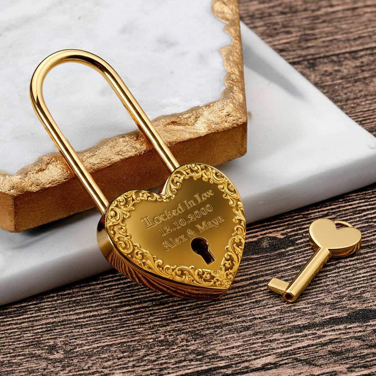 Unis par l'amour jusqu'à ce que la mort nous sépare - Cadenas personnalisé en forme de crâne et de cœur