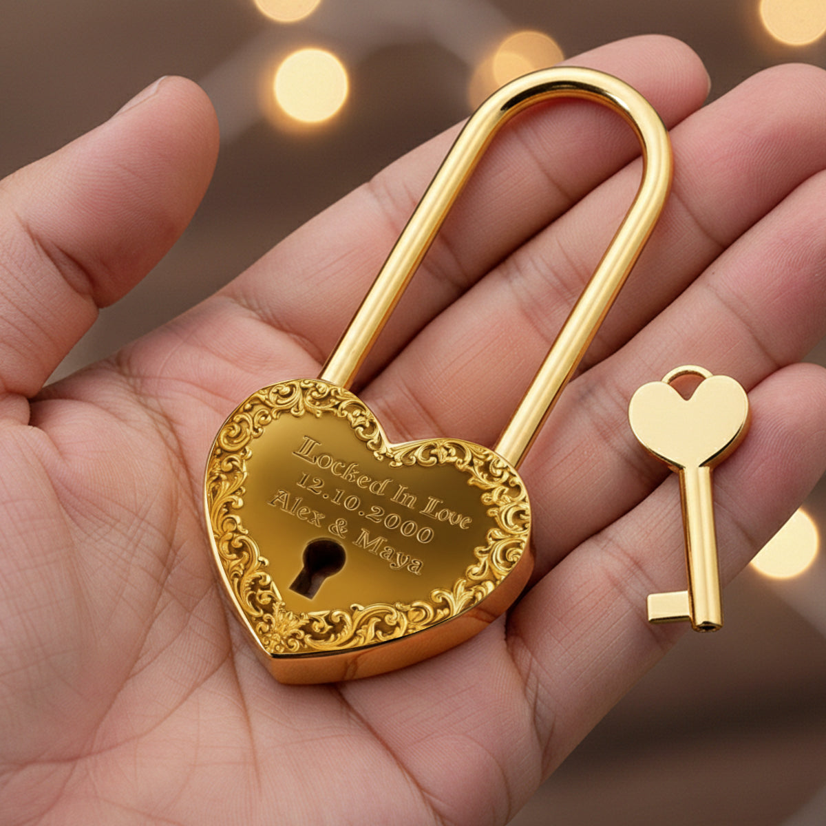 Unis par l'amour jusqu'à ce que la mort nous sépare - Cadenas personnalisé en forme de crâne et de cœur