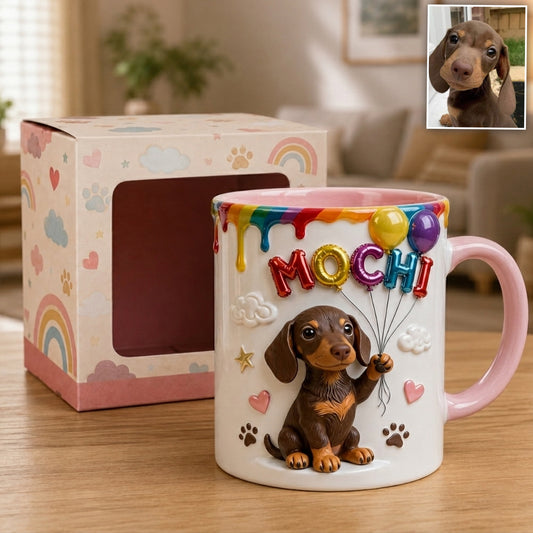 Personalisierter Haustiername Ballon - Individuelle Hundetasse mit Geschenkbox