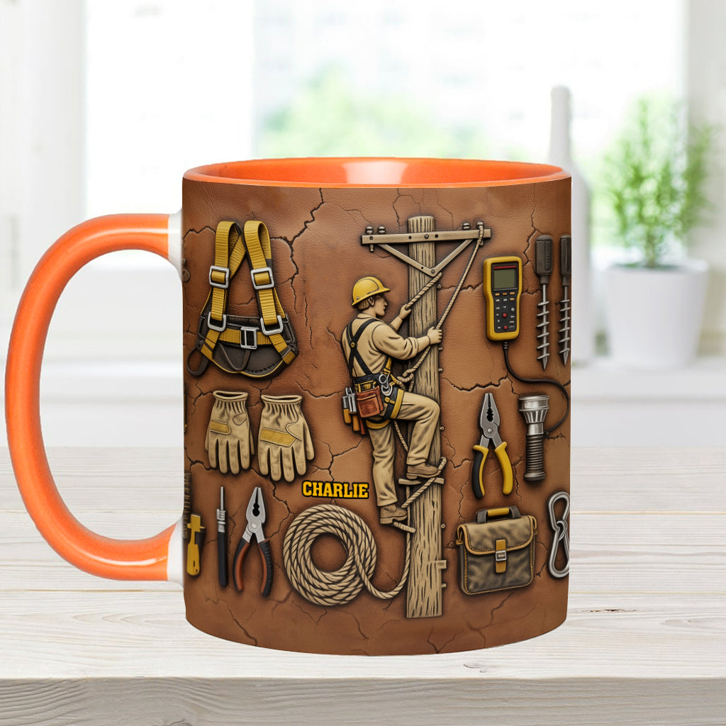 Stärke der Leitung - Personalisierte Tasse mit Lineman-Akzent