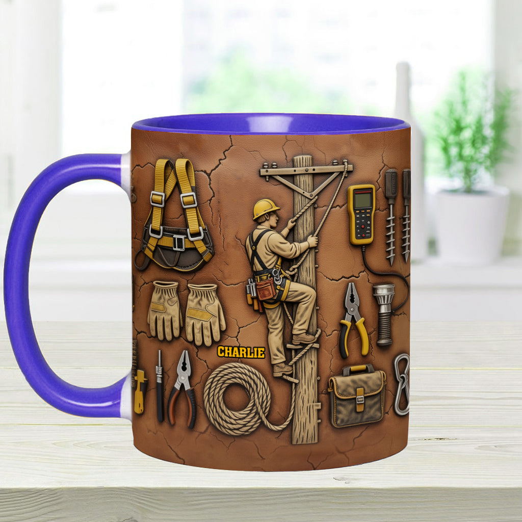 Stärke der Leitung - Personalisierte Tasse mit Lineman-Akzent