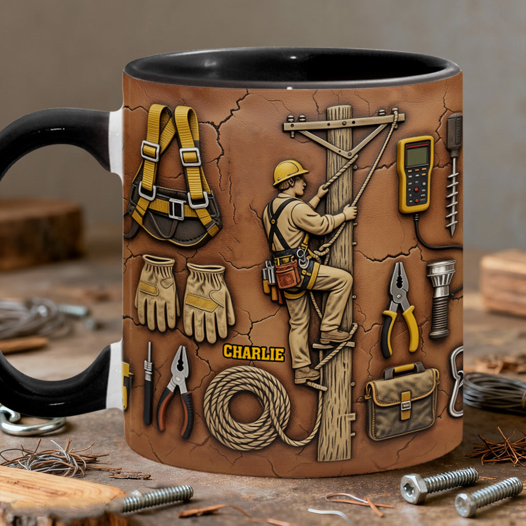 Stärke der Leitung - Personalisierte Tasse mit Lineman-Akzent