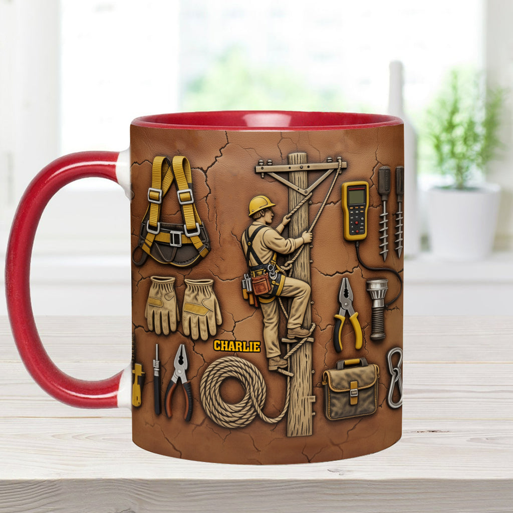 Stärke der Leitung - Personalisierte Tasse mit Lineman-Akzent