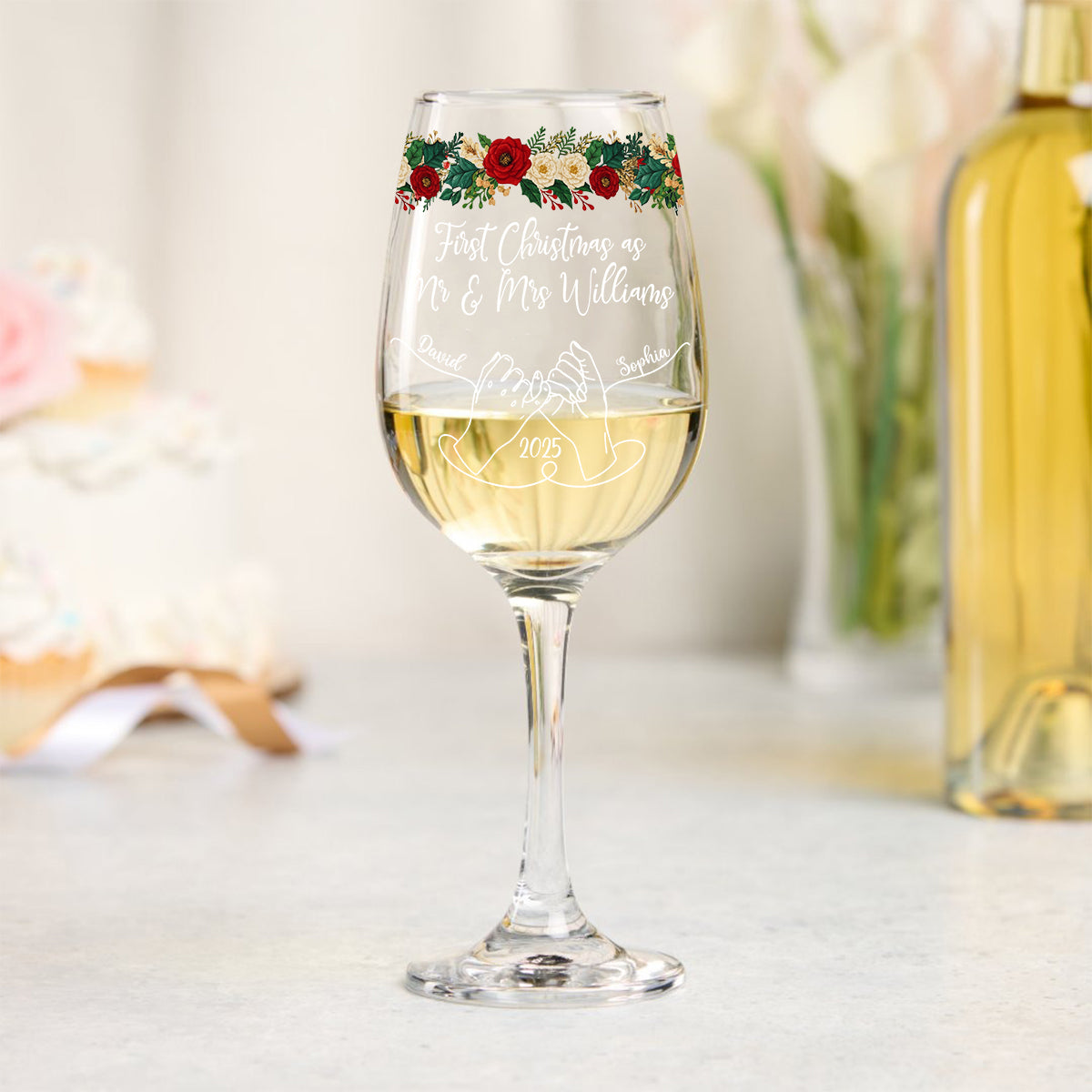 Our First Christmas Together - Personalized Couple Wine Glass With Long Stem
