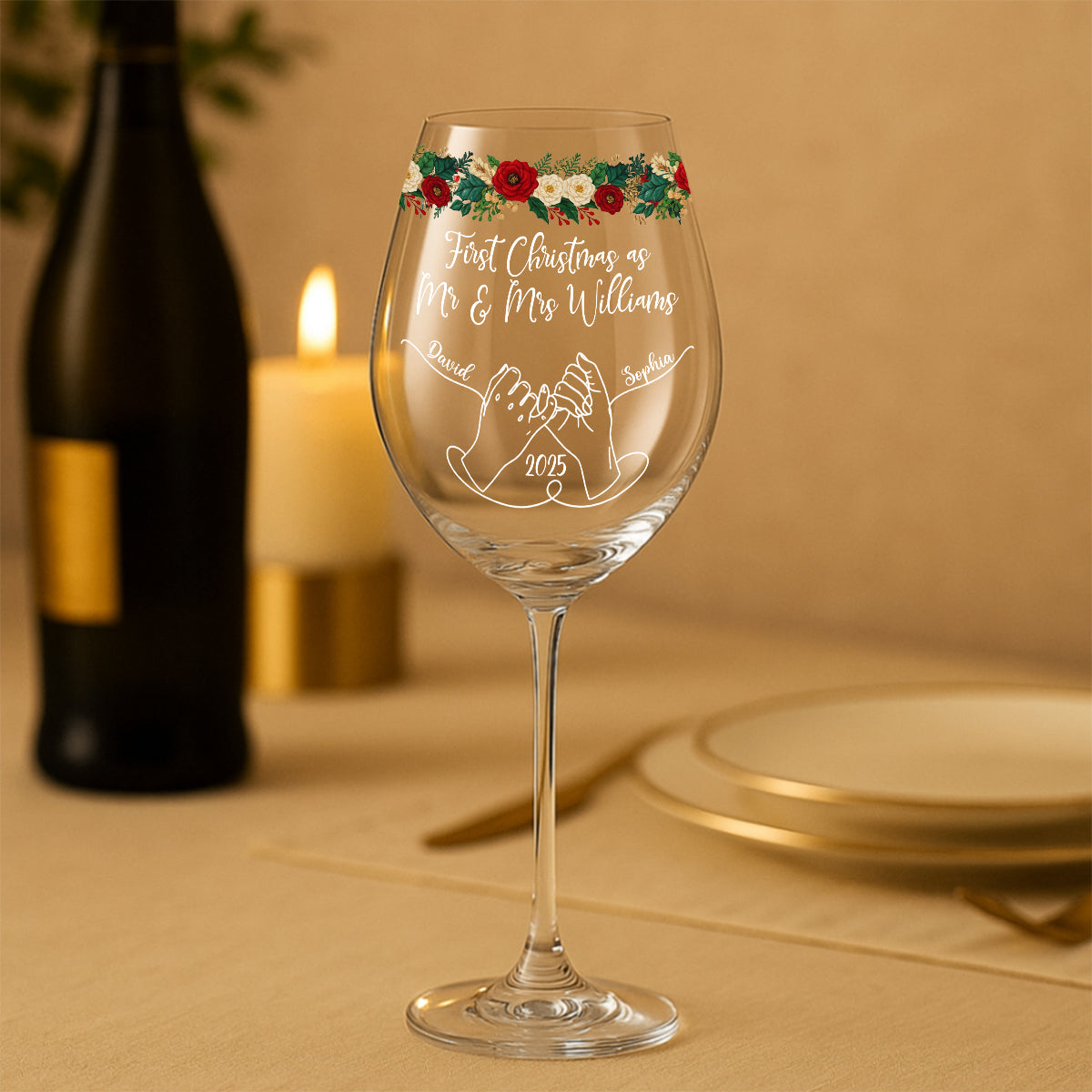 Our First Christmas Together - Personalized Couple Wine Glass With Long Stem