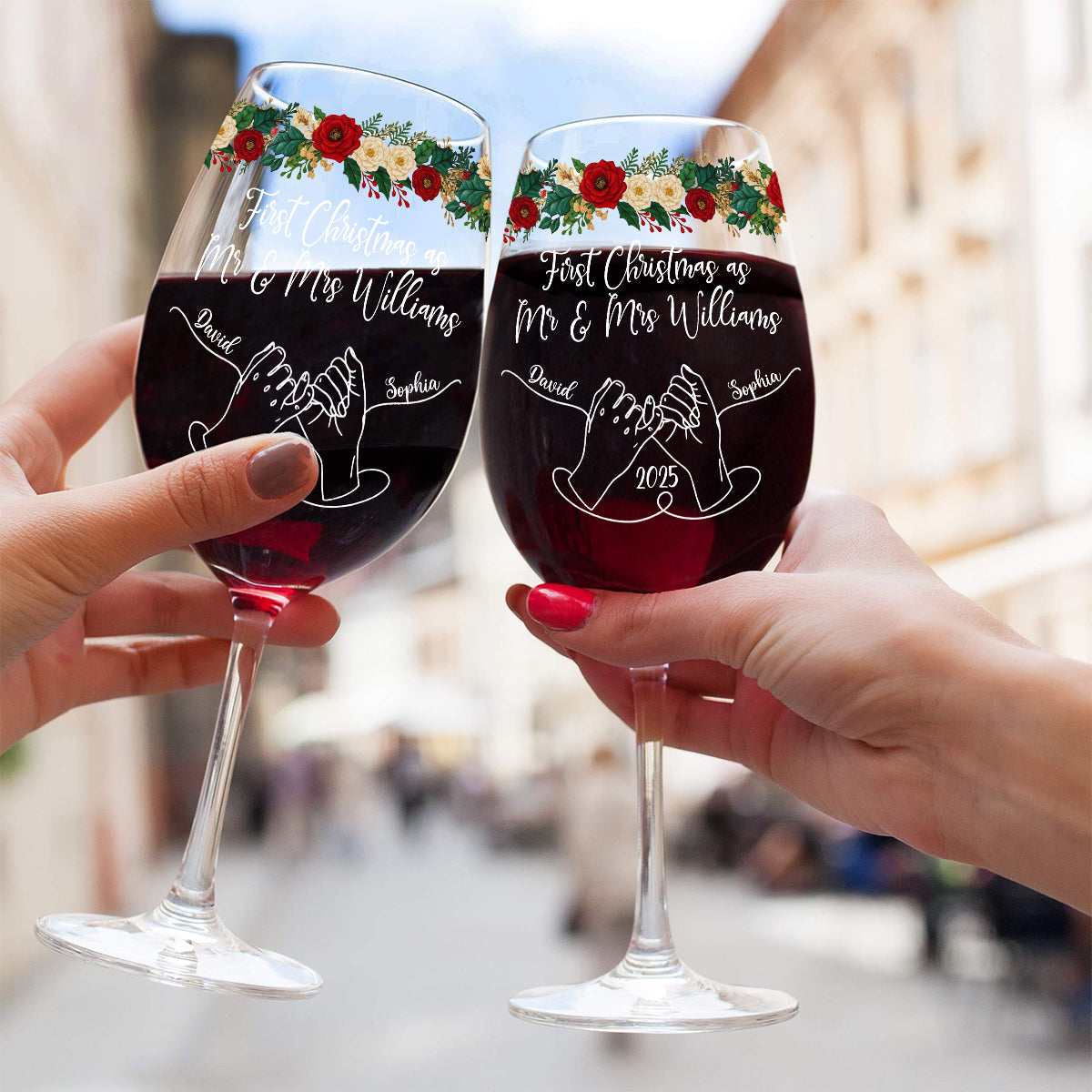 Our First Christmas Together - Personalized Couple Wine Glass With Long Stem