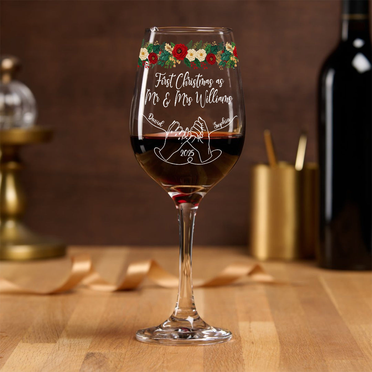 Our First Christmas Together - Personalized Couple Wine Glass With Long Stem