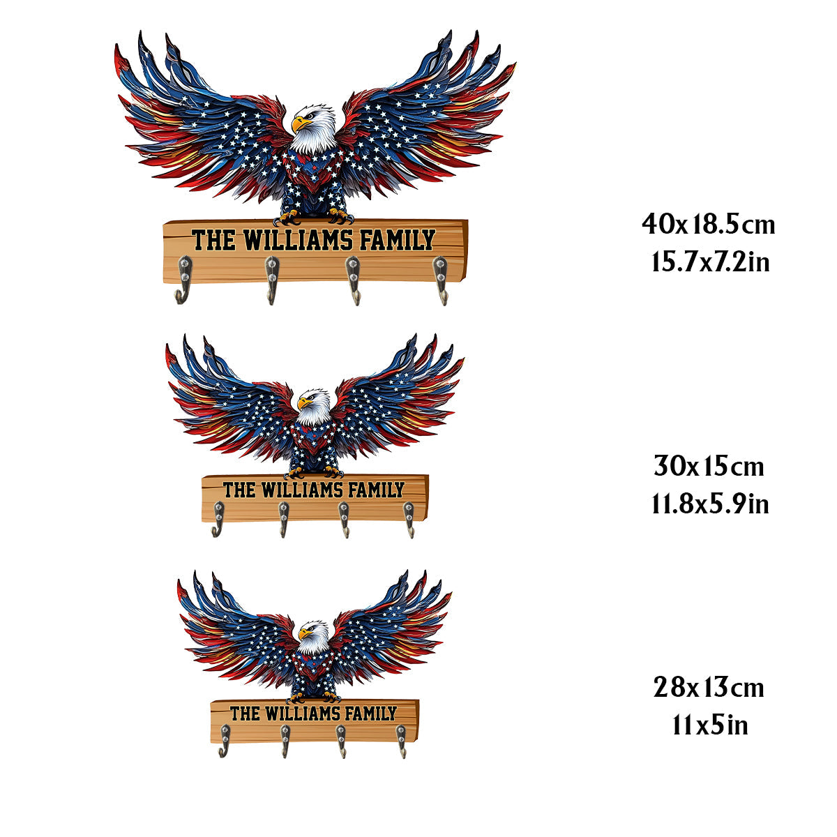 Bienvenue dans notre famille ! Porte-clés personnalisé en forme d'aigle à tête blanche.