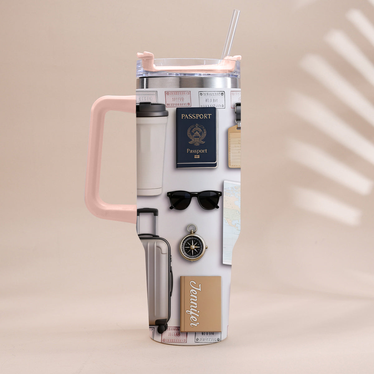Reiselustig – Personalisierter Reisebecher mit Henkel