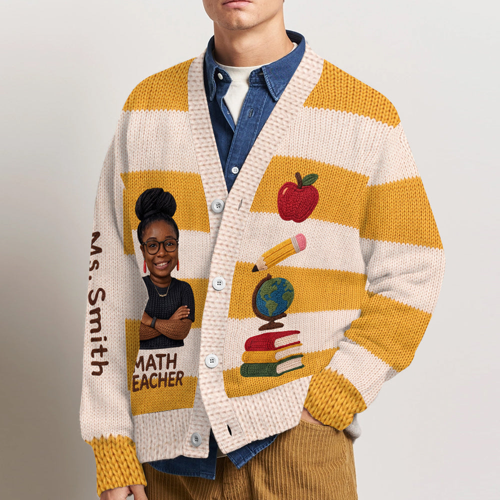 Any Photo Love Being A Teacher - Personalized Teacher Cardigan Sweater