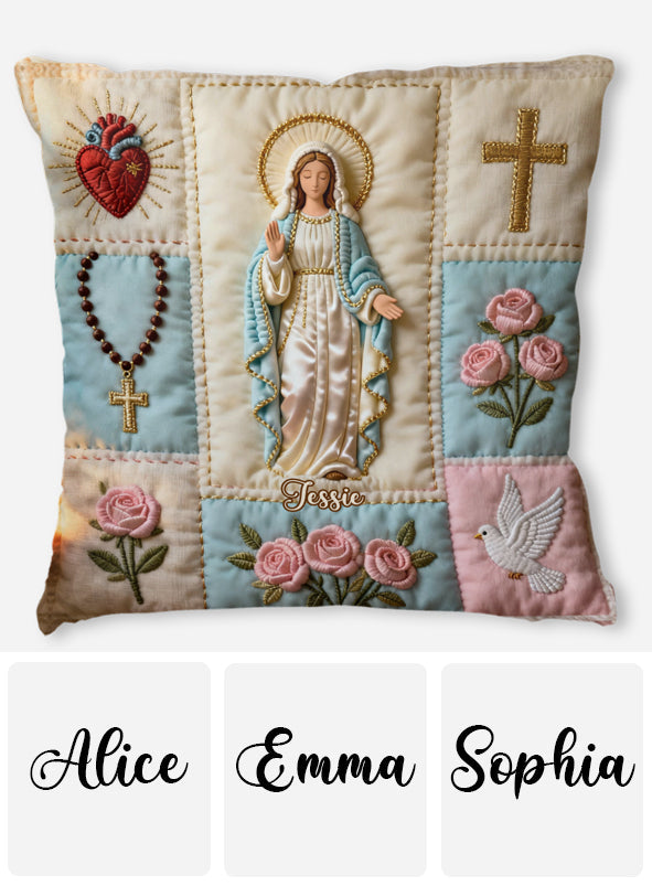 Notre-Dame - Coussin carré chrétien personnalisé en fausse fourrure