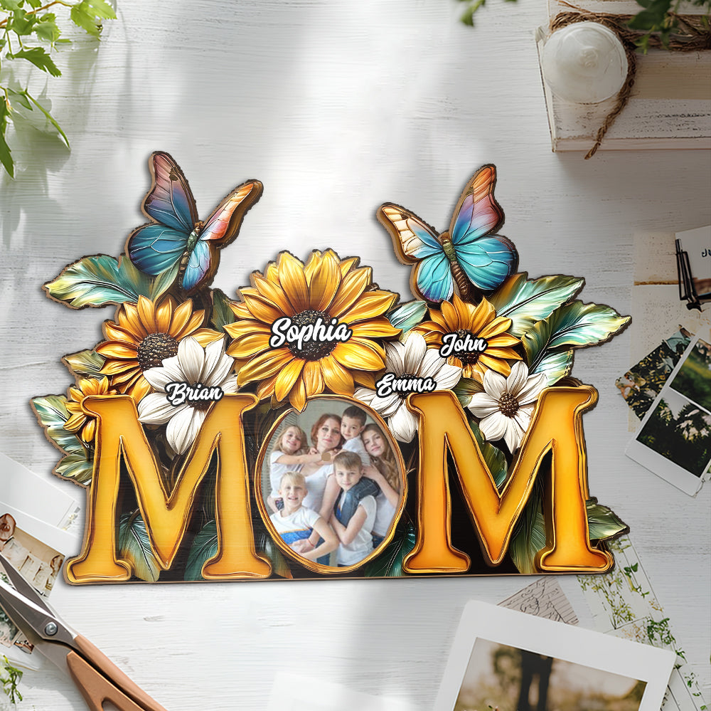 Sunflower Mom - Personalized Mother Cut Shape Photo Frame