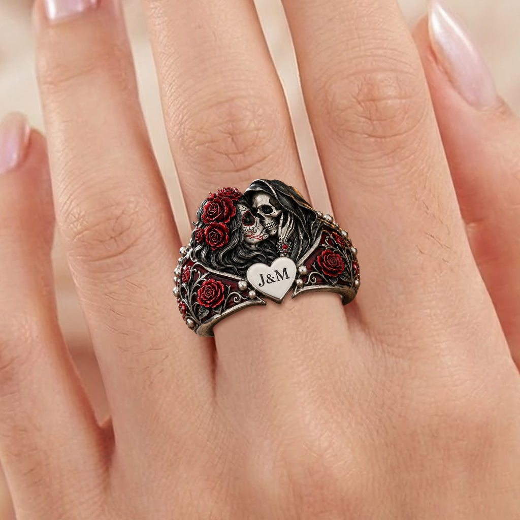 You & Me We Got This - Personalized Skull Adjustable Shaped Ring