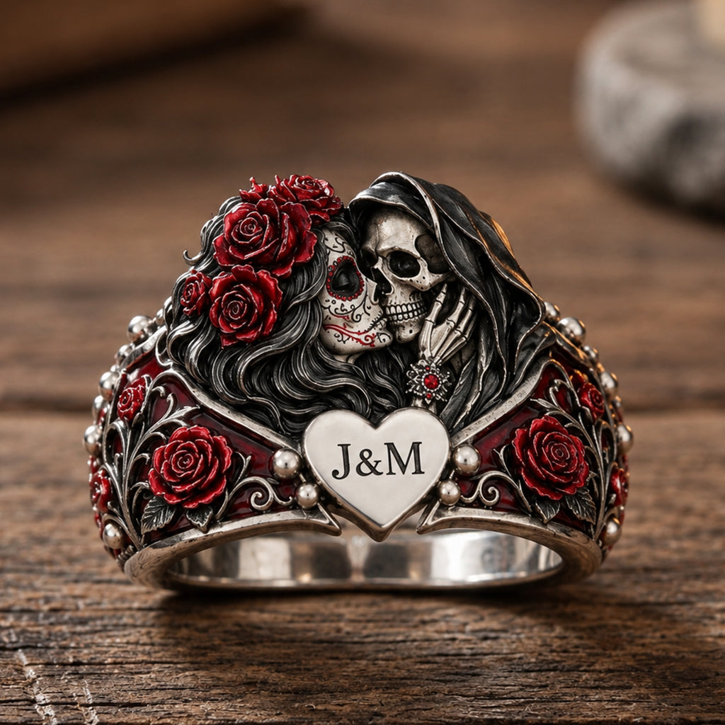 You & Me We Got This - Personalized Skull Adjustable Shaped Ring