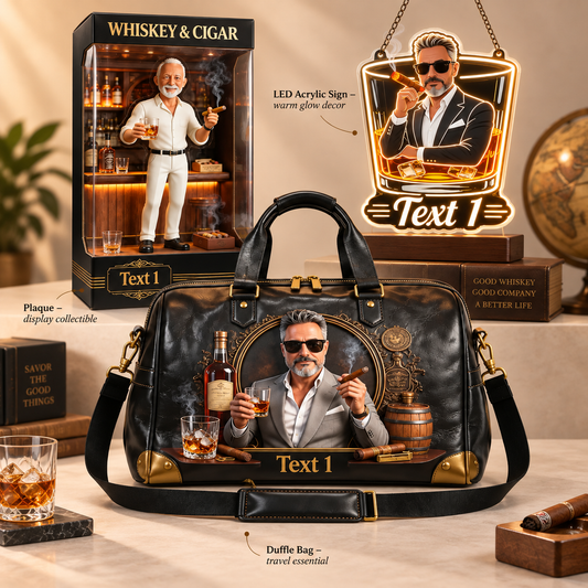 The Whiskey Lover Gift Set - Personalized Whisky LED Acrylic Sign & Plaque & Travel Bag