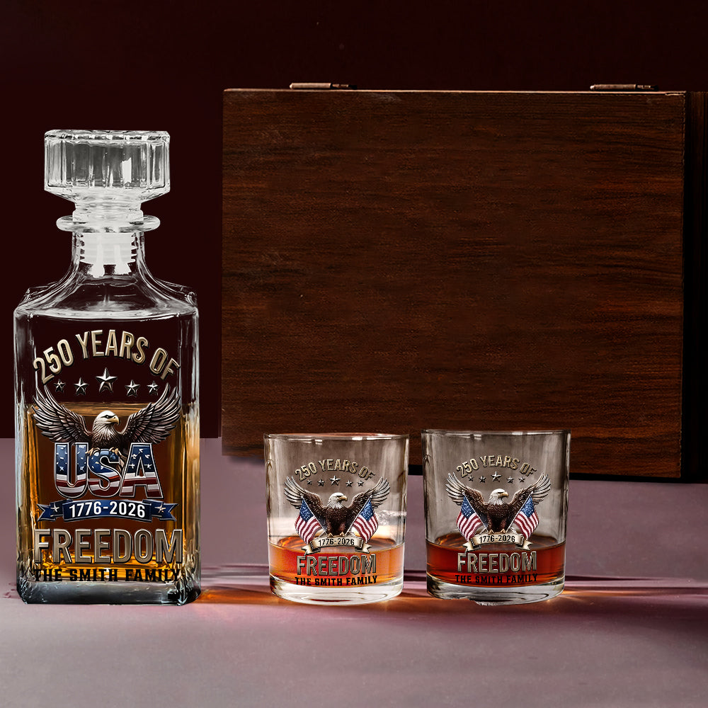 Geschenke zum 250. Jubiläum Amerikas für die Familie - Personalisierbares Whiskey Dekanter Set zum Unabhängigkeitstag