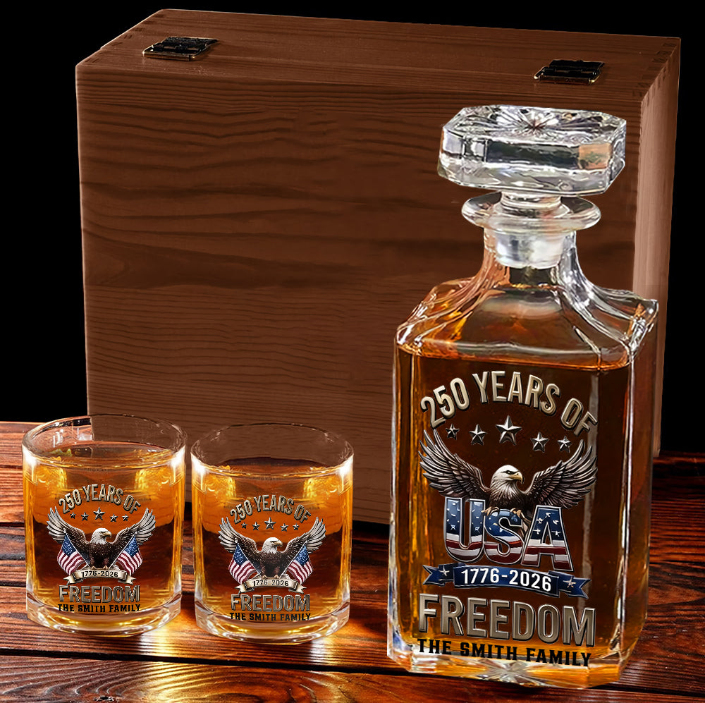Geschenke zum 250. Jubiläum Amerikas für die Familie - Personalisierbares Whiskey Dekanter Set zum Unabhängigkeitstag