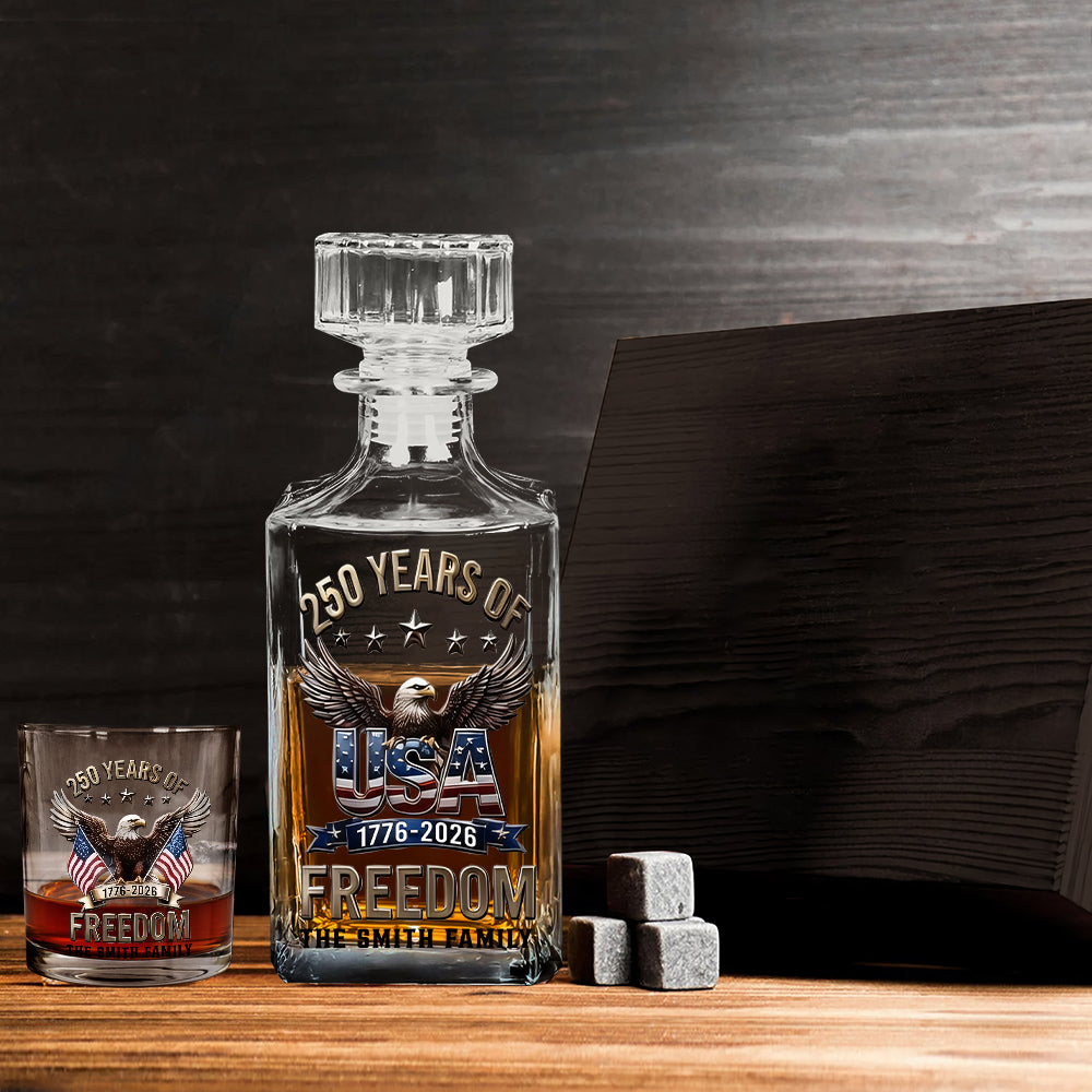 Geschenke zum 250. Jubiläum Amerikas für die Familie - Personalisierbares Whiskey Dekanter Set zum Unabhängigkeitstag