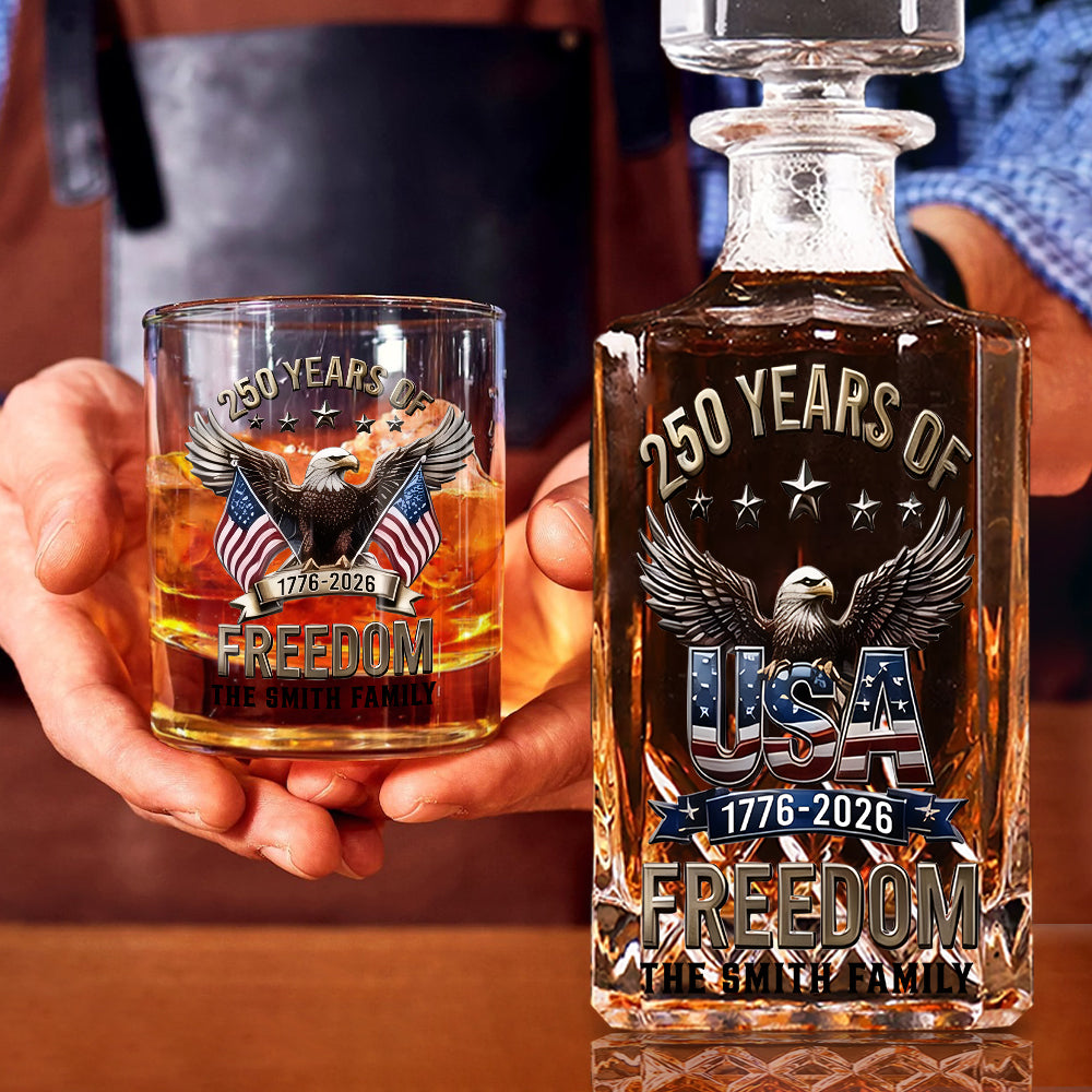 Geschenke zum 250. Jubiläum Amerikas für die Familie - Personalisierbares Whiskey Dekanter Set zum Unabhängigkeitstag