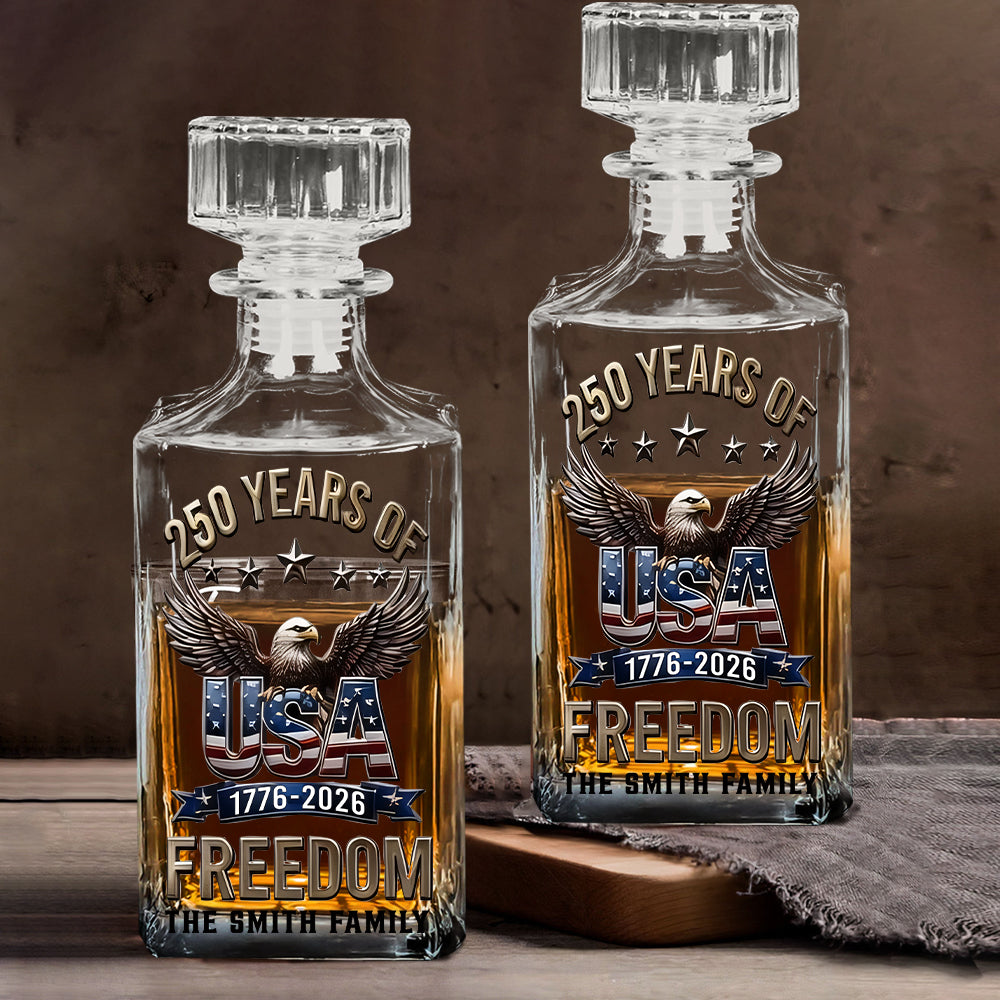 Geschenke zum 250. Jubiläum Amerikas für die Familie - Personalisierbares Whiskey Dekanter Set zum Unabhängigkeitstag