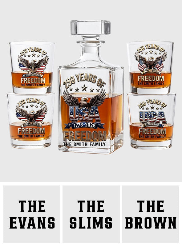 Geschenke zum 250. Jubiläum Amerikas für die Familie - Personalisierbares Whiskey Dekanter Set zum Unabhängigkeitstag