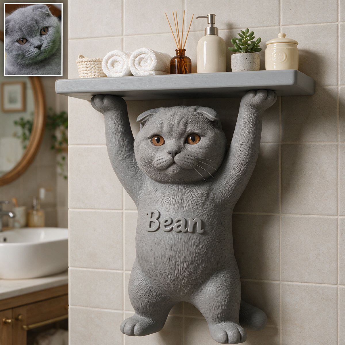Pet Lifted Home Accent - Personalized Cat Wooden Floating Shelf