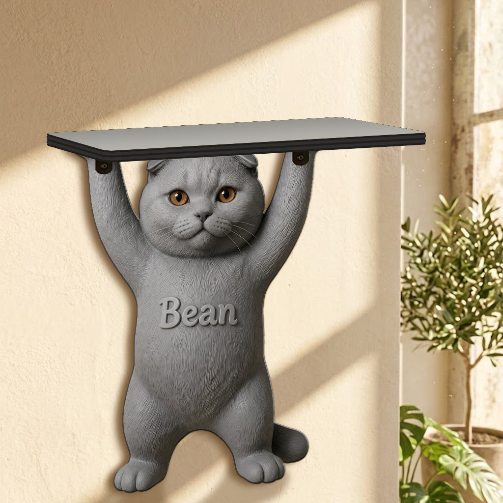 Pet Lifted Home Accent - Personalized Cat Wooden Floating Shelf