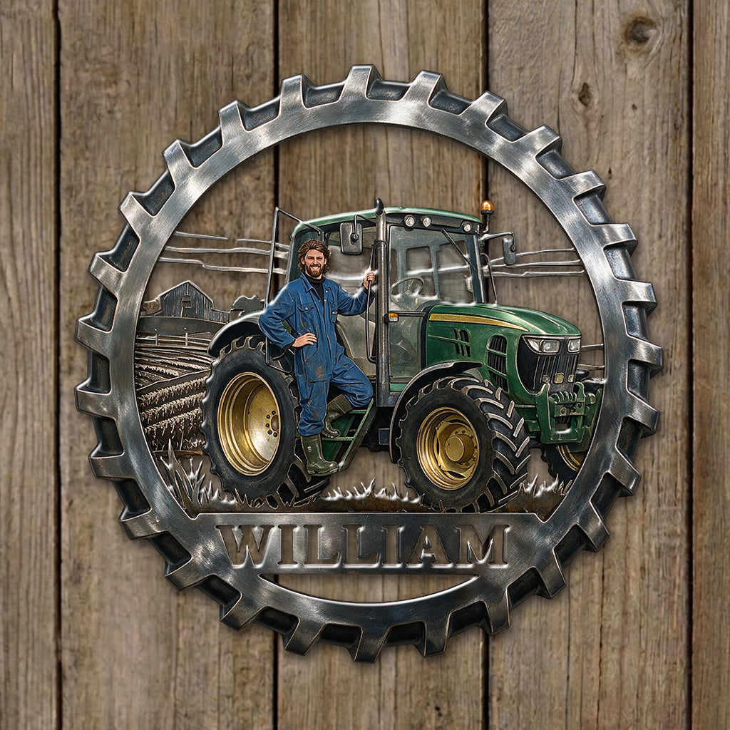 Farmer Tractor - Personalized Farmer 3D Printed Cut Metal Sign