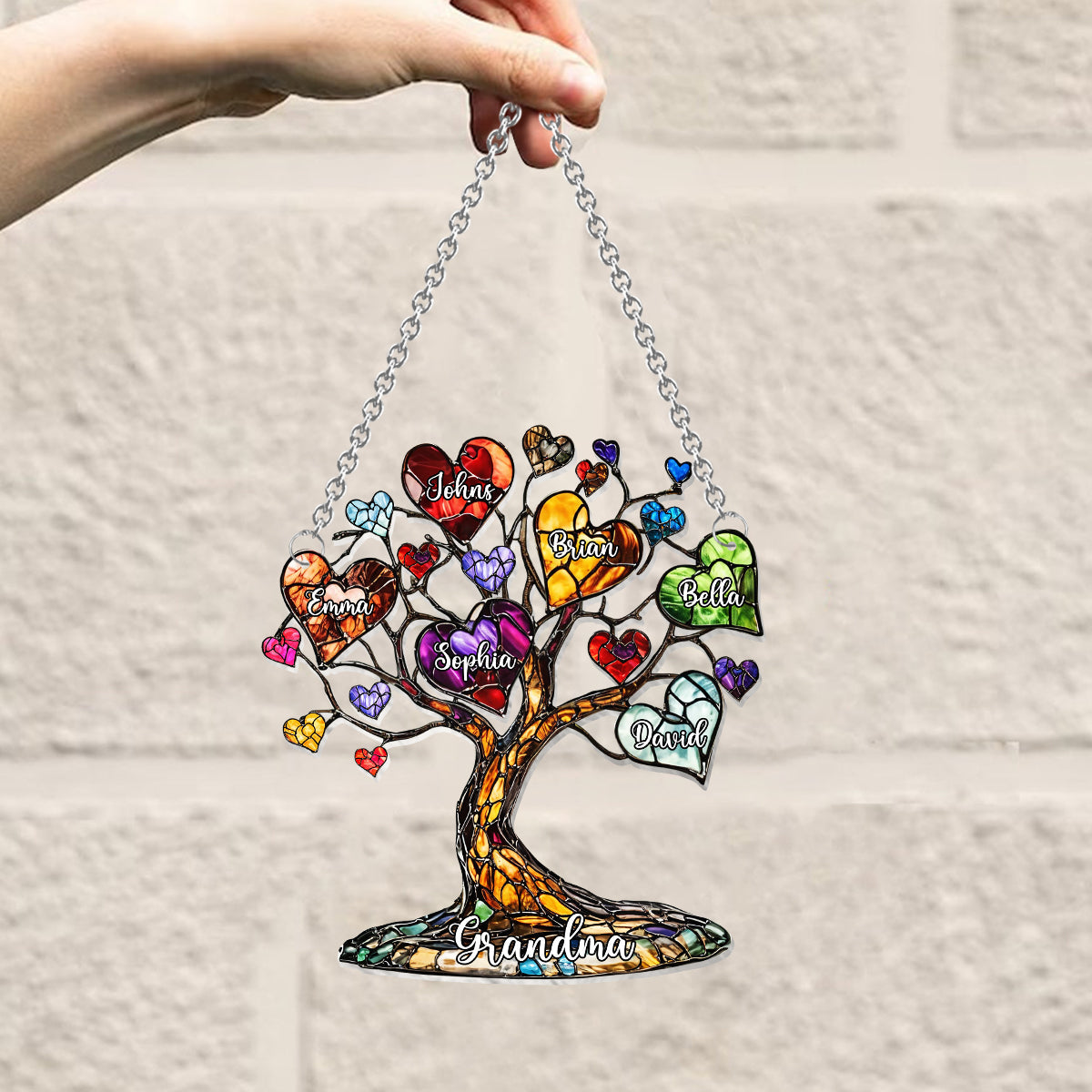 Mom Grandma Heart Tree - Personalized Mother Window Hanging Suncatcher Ornament