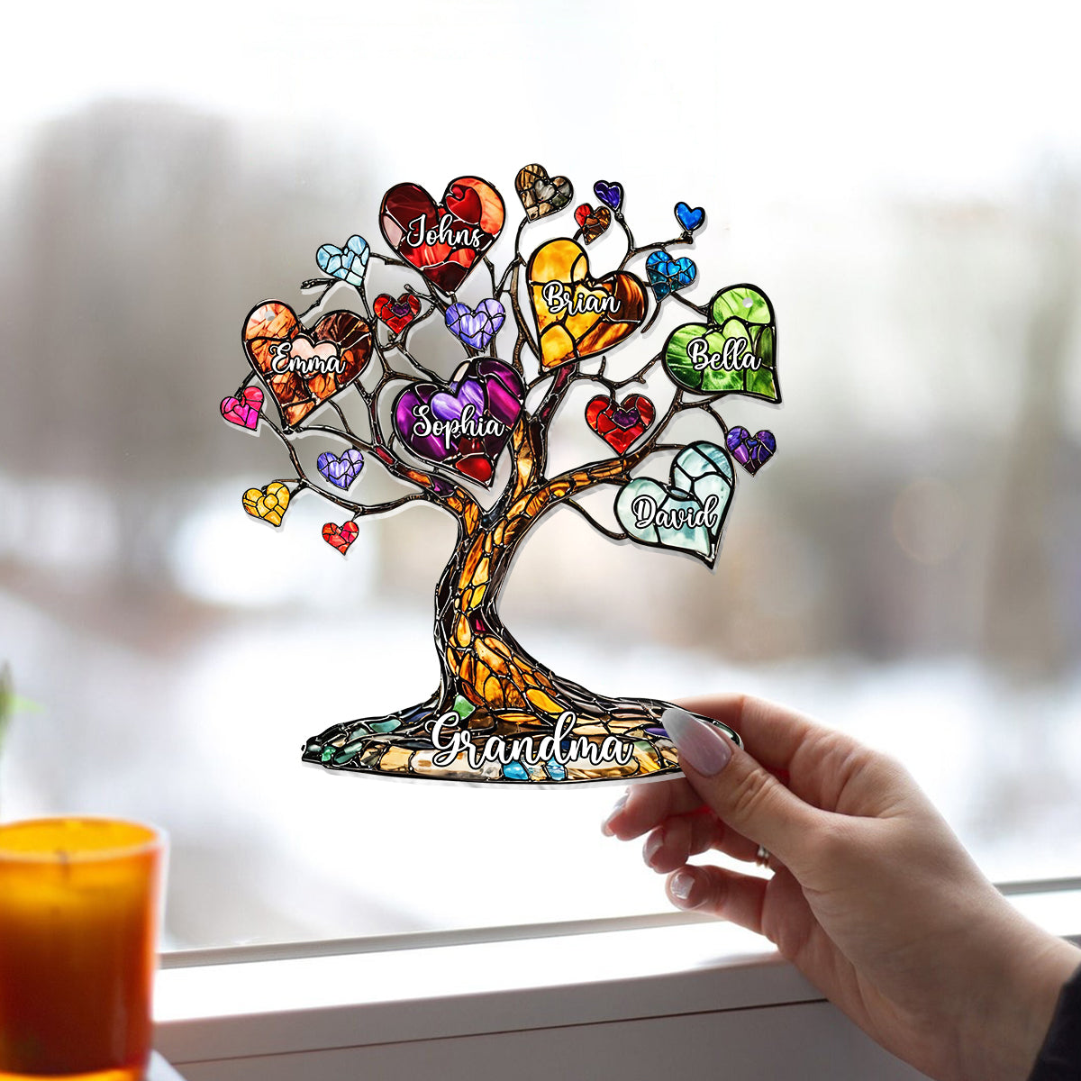 Mom Grandma Heart Tree - Personalized Mother Window Hanging Suncatcher Ornament