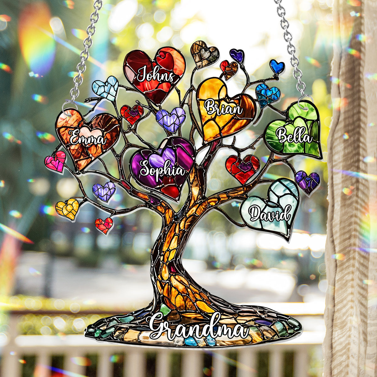 Mom Grandma Heart Tree - Personalized Mother Window Hanging Suncatcher Ornament