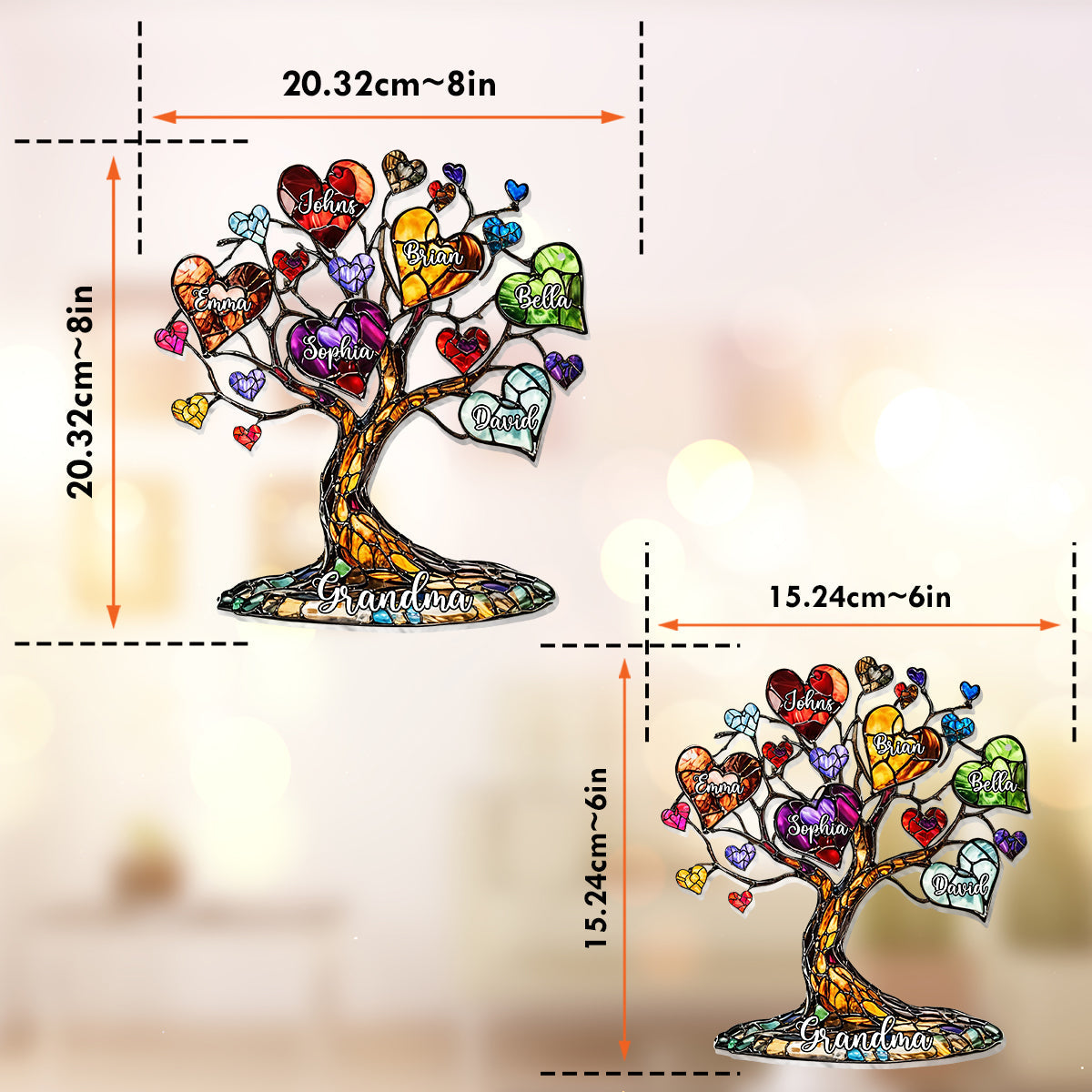 Mom Grandma Heart Tree - Personalized Mother Window Hanging Suncatcher Ornament