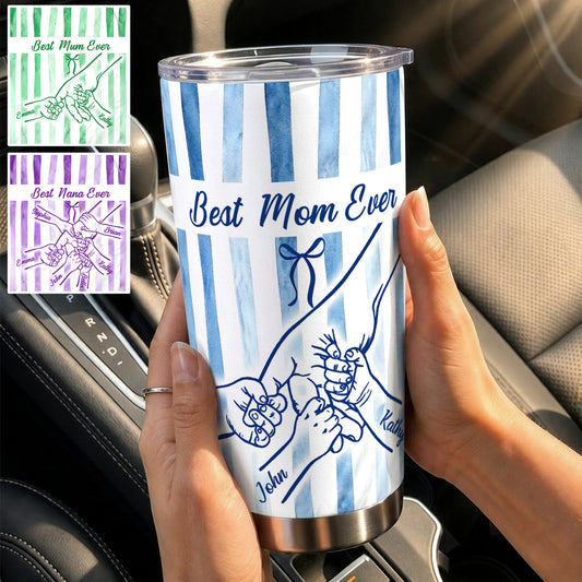 Beste Mama Aller Zeiten - Personalisierter Retro Pastellstreifen Becher