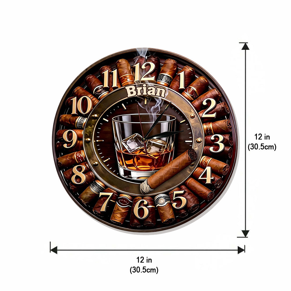 Whiskey et Cigare - Horloge Murale LED Whisky Personnalisée