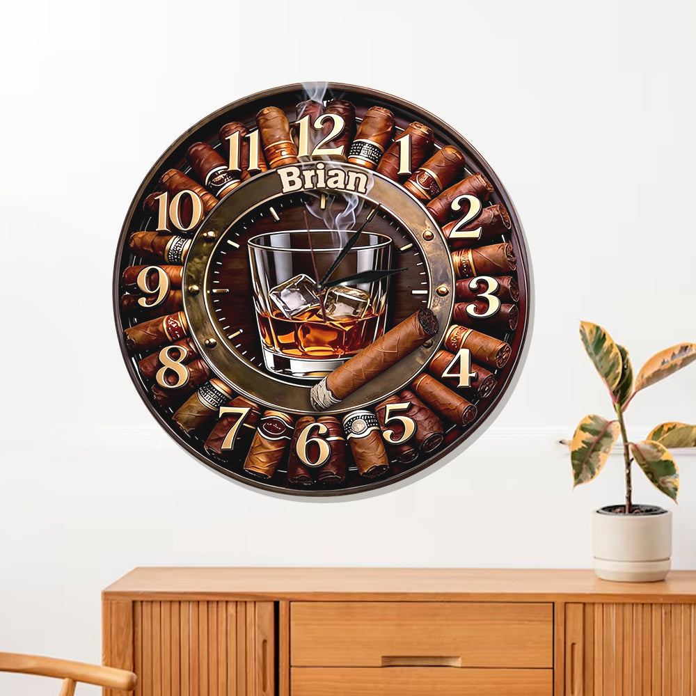 Whiskey et Cigare - Horloge Murale LED Whisky Personnalisée
