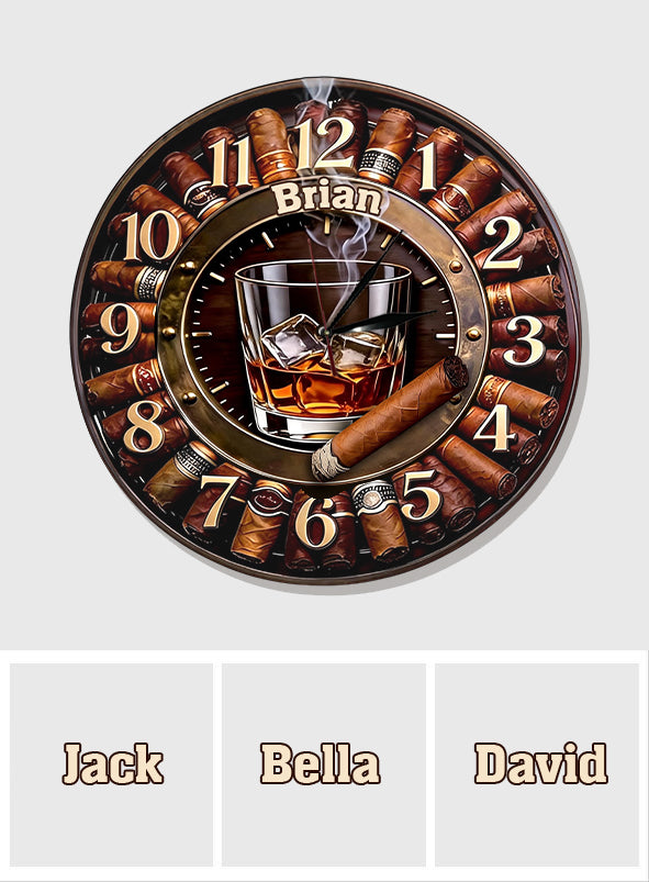 Whiskey et Cigare - Horloge Murale LED Whisky Personnalisée