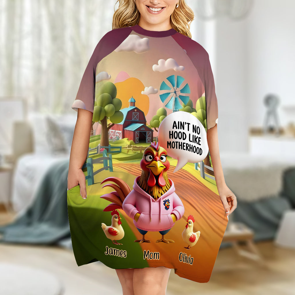 Ain't No Hood Like Mother Hood - Personalized Mother Sleep T-shirt Dress