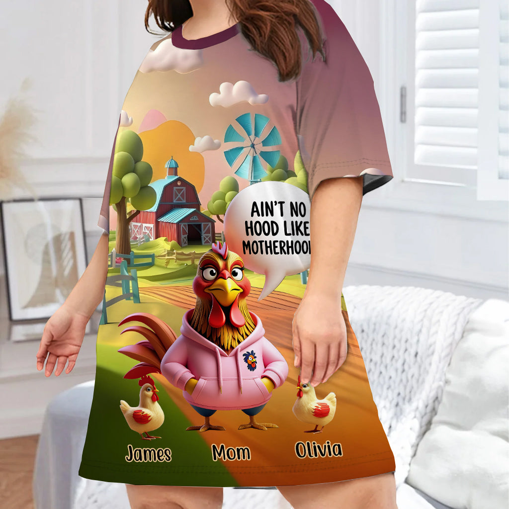 Ain't No Hood Like Mother Hood - Personalized Mother Sleep T-shirt Dress