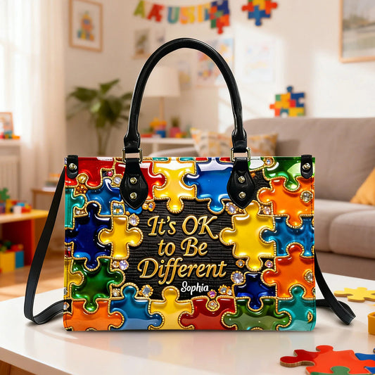 Es ist okay, anders zu sein – Personalisierte Lederhandtasche zur Sensibilisierung für Autismus