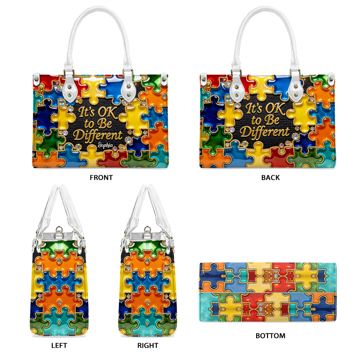 It's Ok To Be Different - Personalized Autism Awareness Leather Handbag