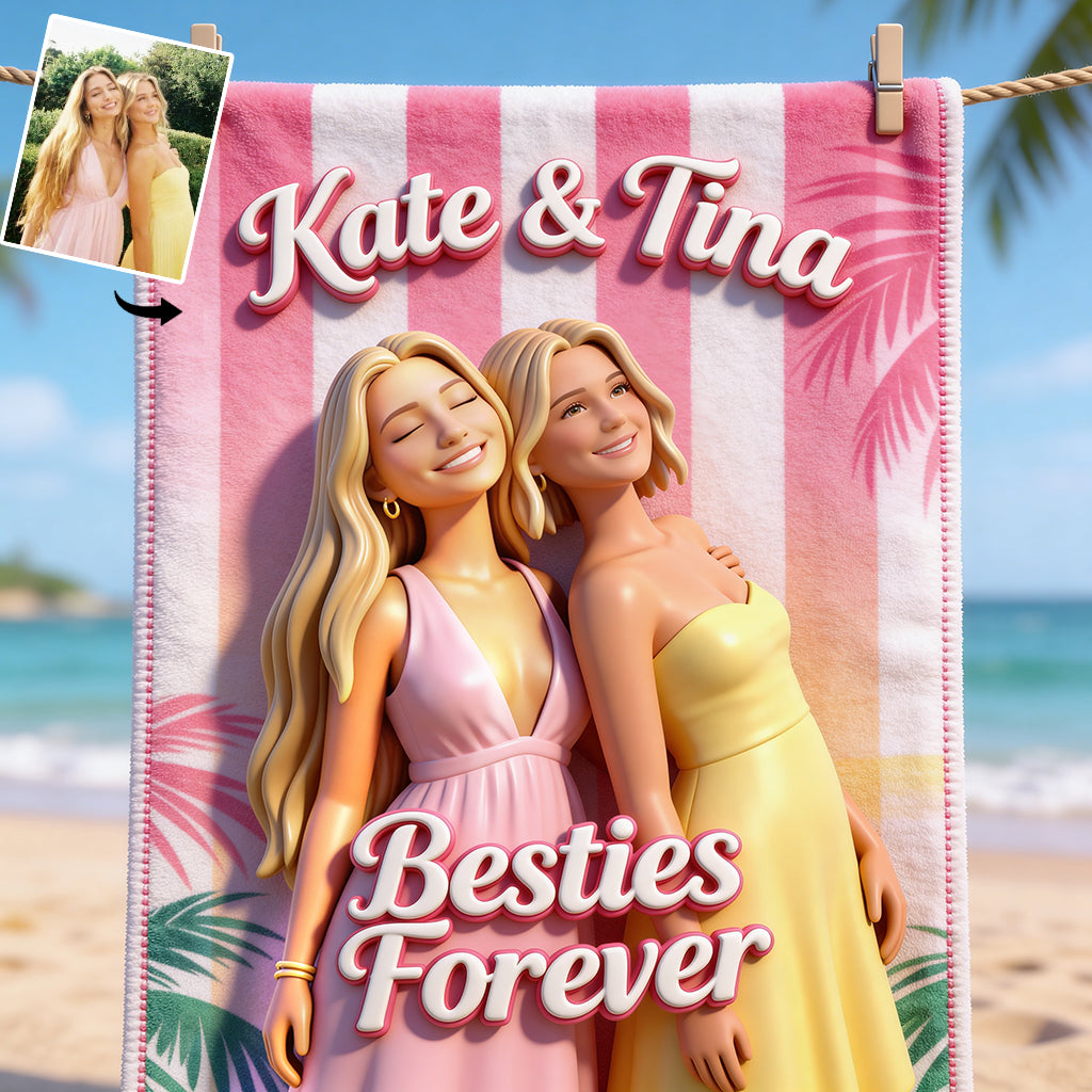 Custom Any Photo - Besties Forever - Personalized Bestie Quick-dry Beach Towel/ Bath Towel