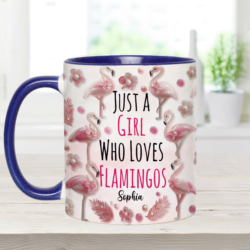 Just A Girl Who Loves Flamingos - Personalized Flamingo Accent Mug