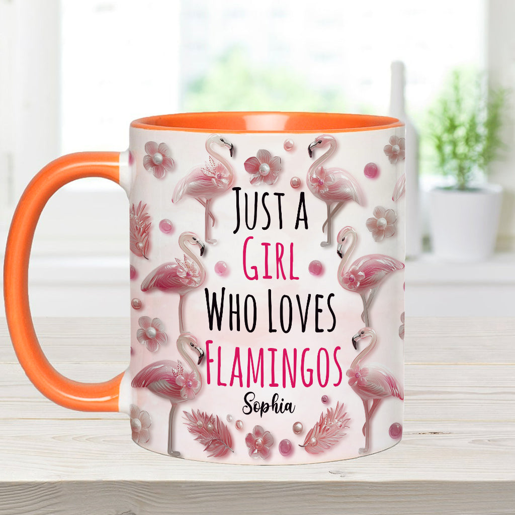 Just A Girl Who Loves Flamingos - Personalized Flamingo Accent Mug