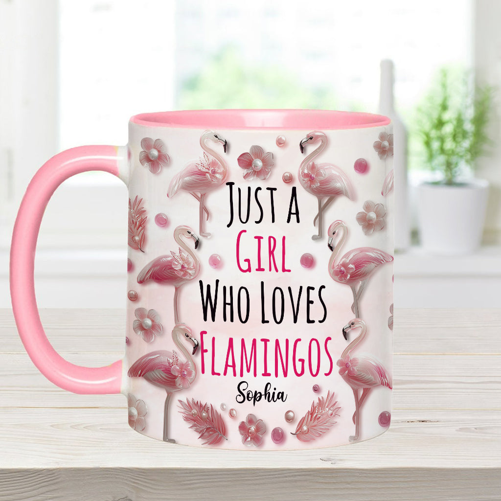 Just A Girl Who Loves Flamingos - Personalized Flamingo Accent Mug