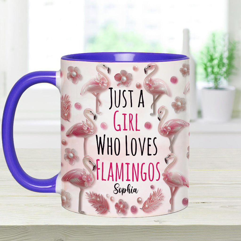 Just A Girl Who Loves Flamingos - Personalized Flamingo Accent Mug