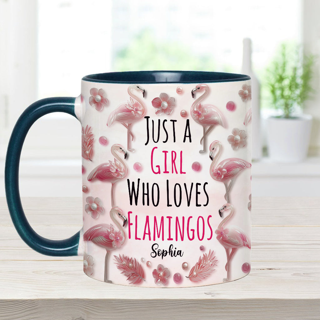 Just A Girl Who Loves Flamingos - Personalized Flamingo Accent Mug