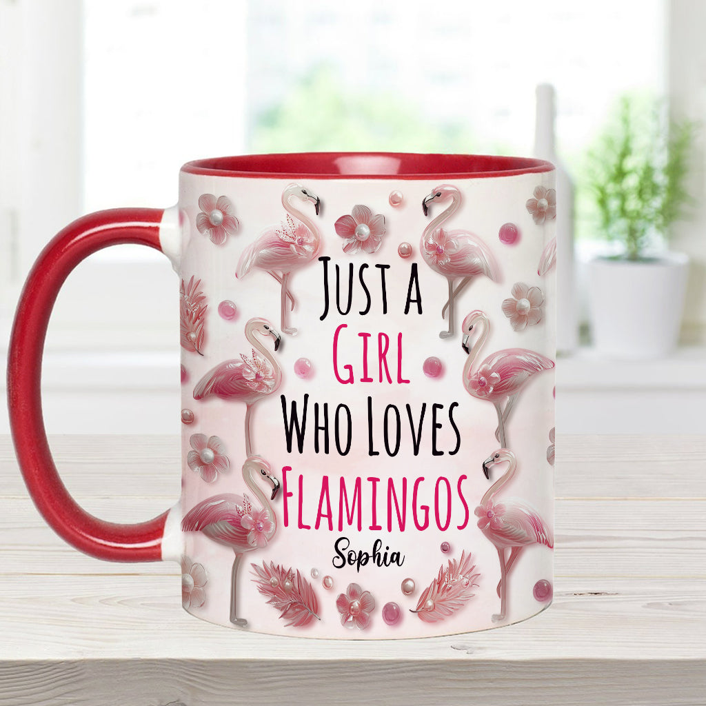 Just A Girl Who Loves Flamingos - Personalized Flamingo Accent Mug